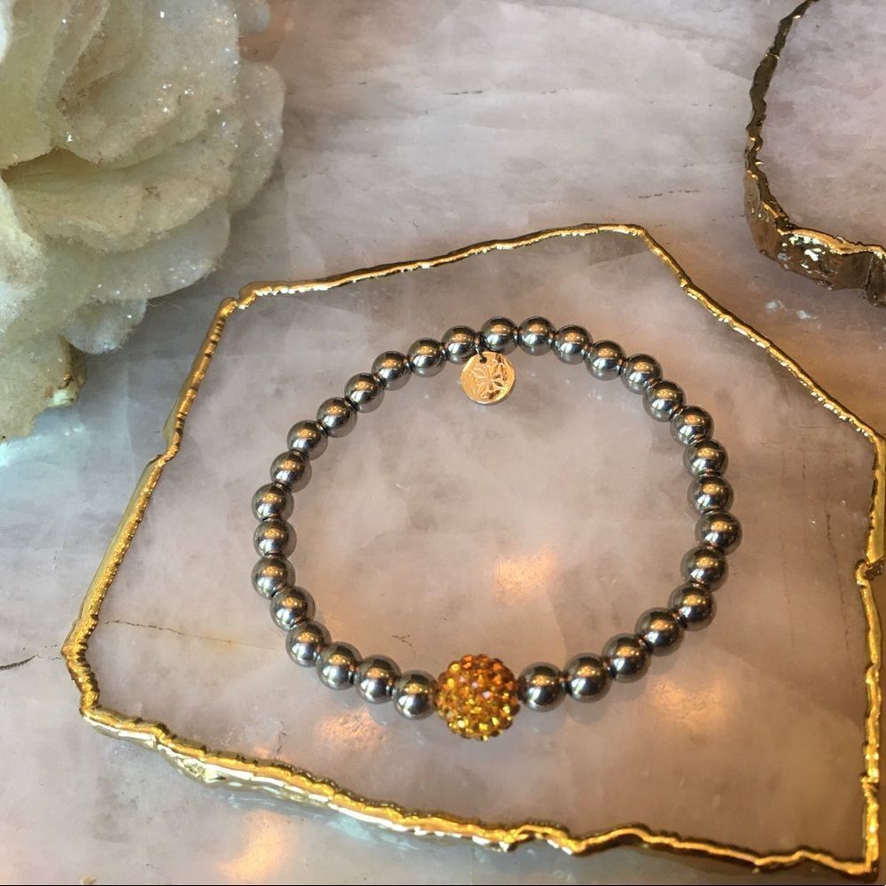 SILVER RUSTIC Cuff with Amber Gold Crystal Bead!